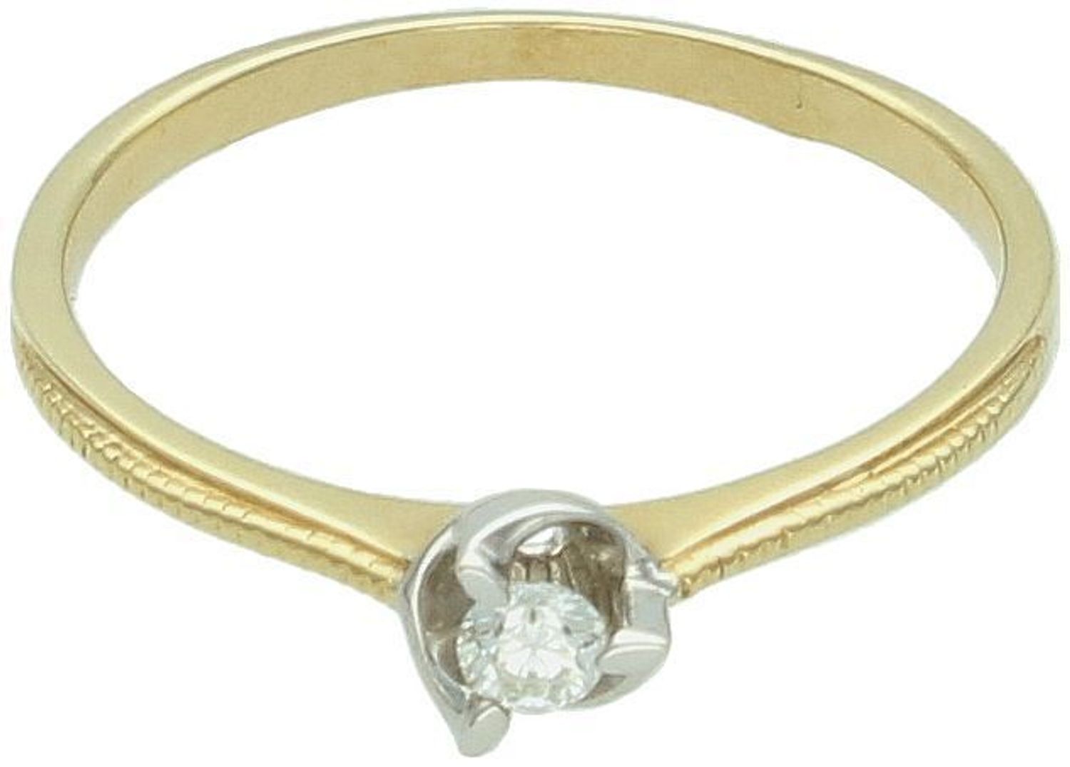 Elegancki złoty pierścionek Wieczna Miłość z diamentem 0,95 ct, barwa H, czystość SI, trzy ramiona z białego złota. Idealny na zaręczyny lub prezent z certyfikatem autentyczności.11.jpg